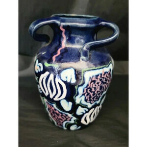Vintage Carl Gebauer Studio Pottery Germany Vase 8"h 3 Twisted Handles Gouda Art